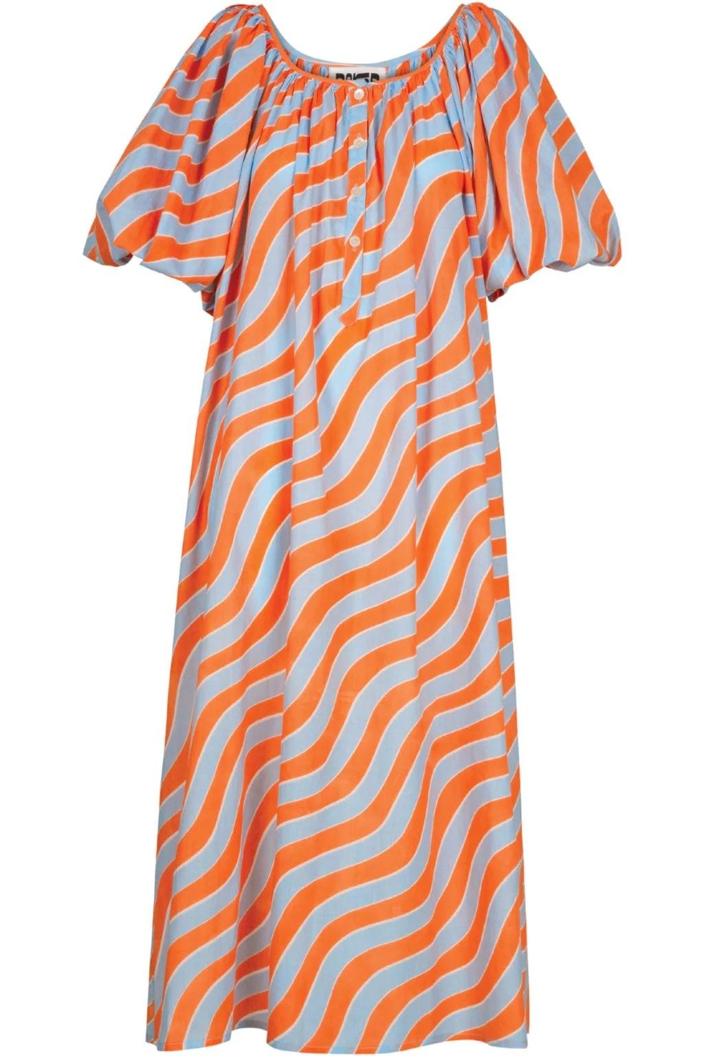 Vestido balloon olas naranja y celeste