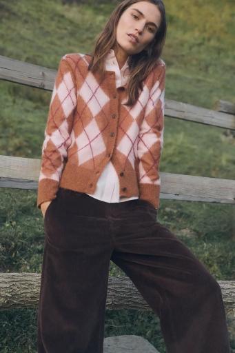 Cardigan rombos lana alpaca rosa y caramelo Charles [2]