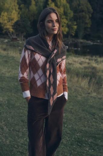 Cardigan rombos lana alpaca rosa y caramelo Charles [0]