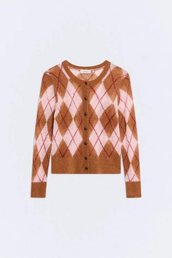 Cardigan rombos lana alpaca rosa y caramelo Charles [1]