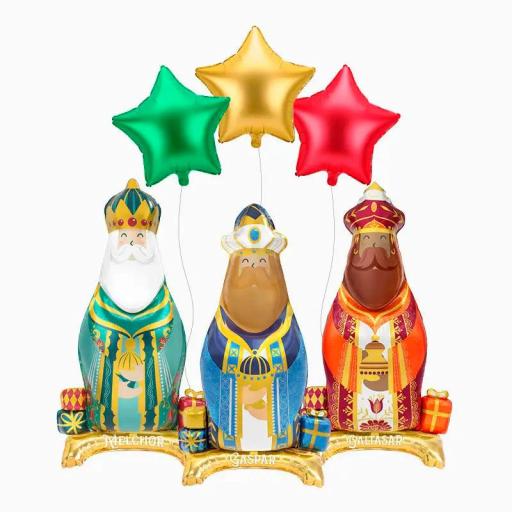 Set Globos con Base Foil Reyes Magos y Estrellas