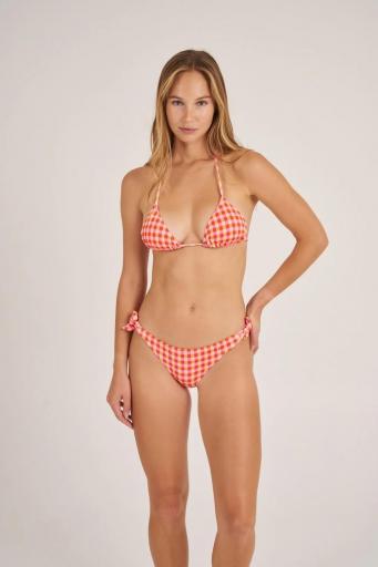 Top de bikini de triángulo de cuadros  rosa flúor y naranja con braguita clásica normal [0]