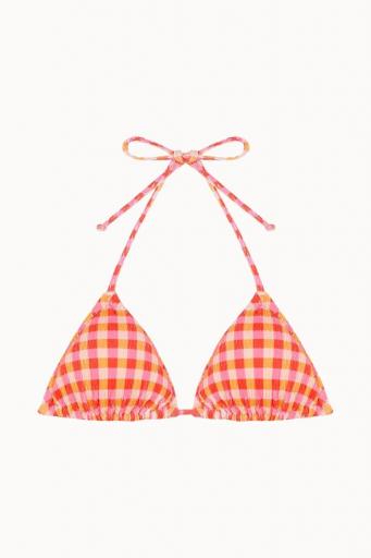 Top de bikini de triángulo de cuadros  rosa flúor y naranja con braguita clásica normal [1]