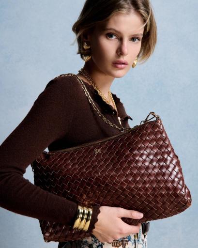 Bolso grande de cuero trenzado marrón Serion [3]