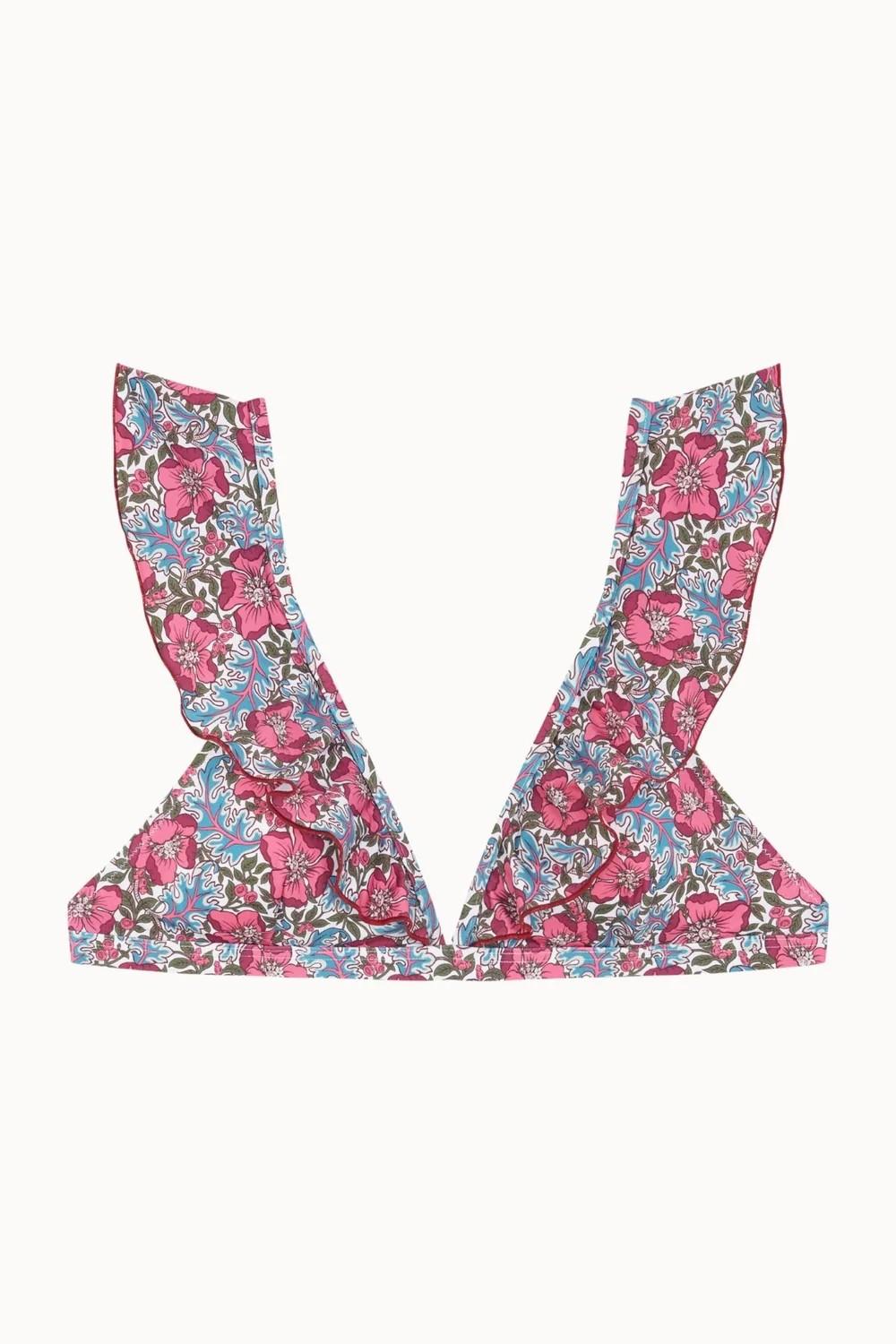 Top de bikini con volante y estampado floral con braguita brasileña