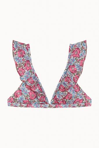 Top de bikini con volante y estampado floral con braguita brasileña [0]