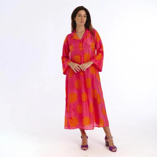 Vestido kurta fucsia seda Maia
