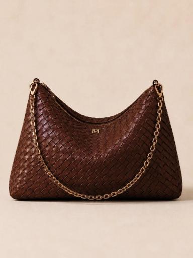 Bolso grande de cuero trenzado marrón Serion [0]