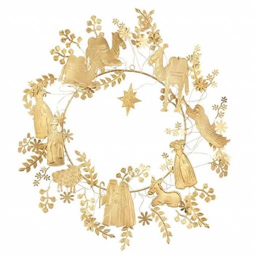 Corona de Navidad 55cm dorada Nochebuena y Reyes Magos