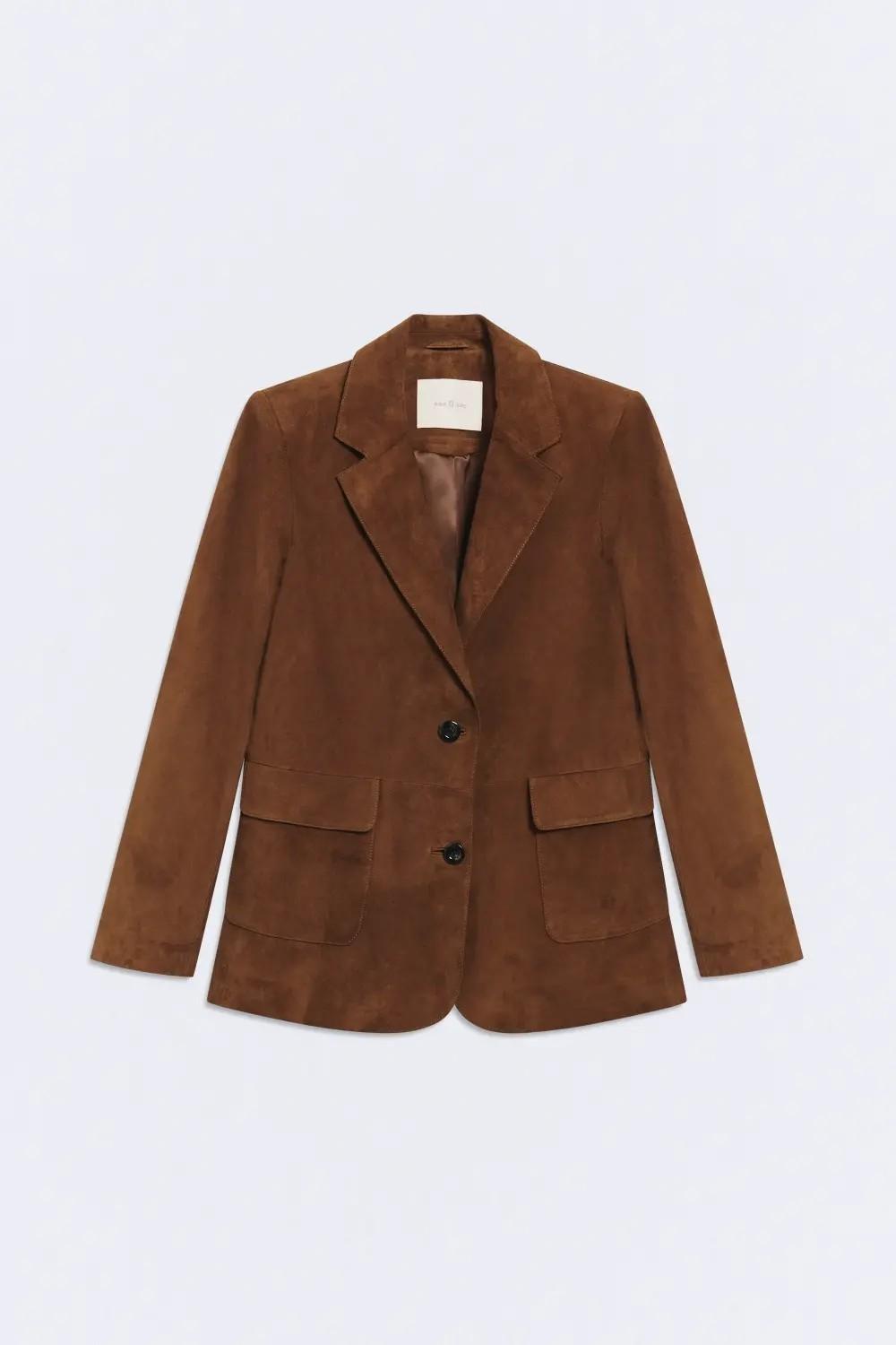 Blazer recto piel suede marrón tostado