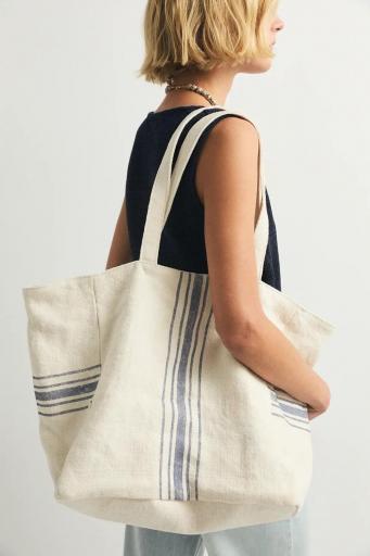 Bolso yute algodón beige rayas azules  Illetes [1]