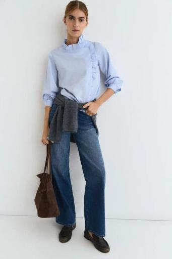 Camisa azul algodón volante cuello Josephine [2]