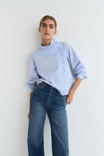 Camisa azul algodón volante cuello Josephine [1]
