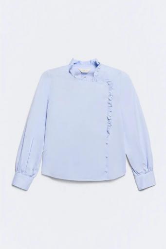 Camisa azul algodón volante cuello Josephine