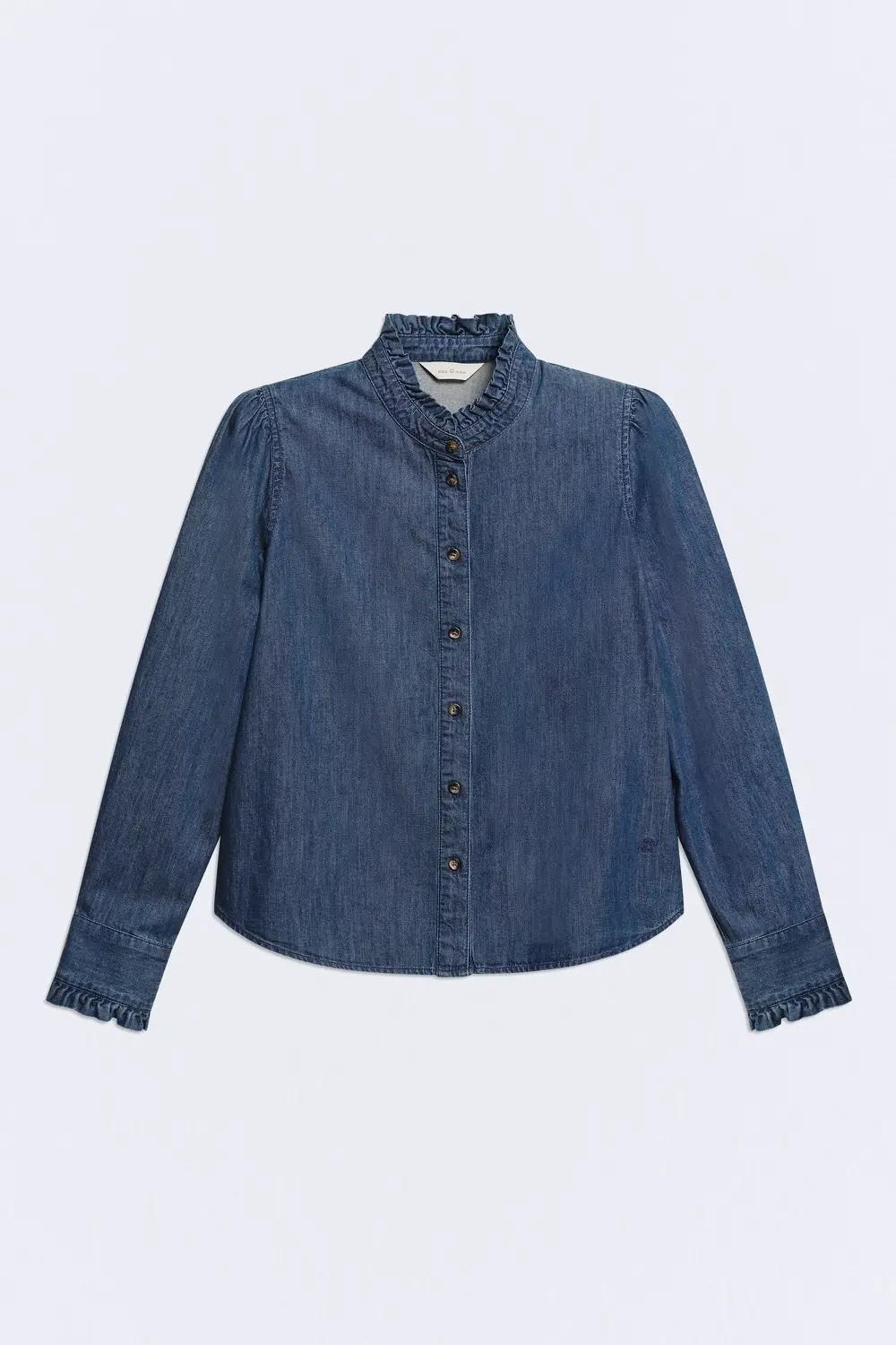 Camisa chambray algodón cuello volante Redford medium blue