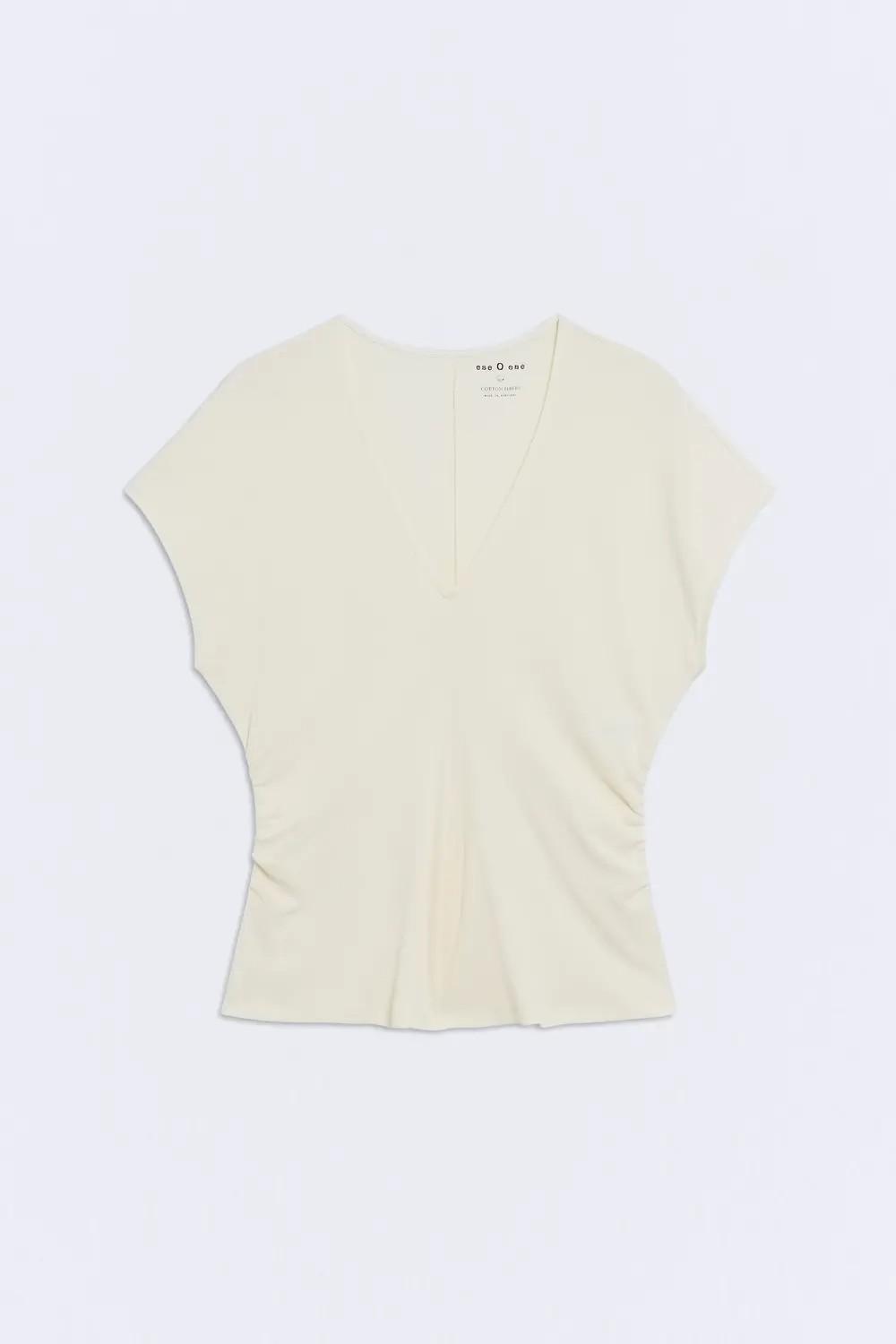 Camiseta algodón escote pico Akari ecru