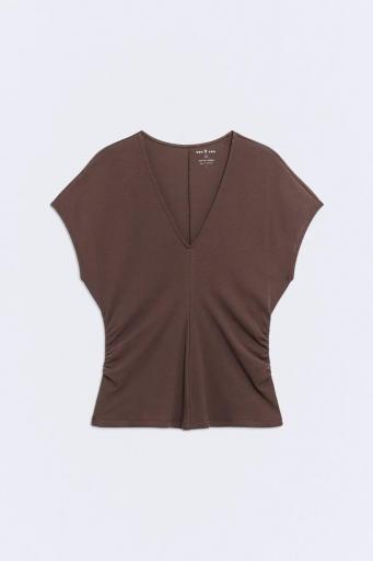 Camiseta algodón escote pico Akari chocolate [0]