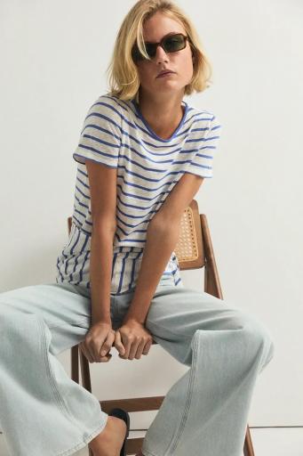 Camiseta azul lino algodón rayas begur [5]