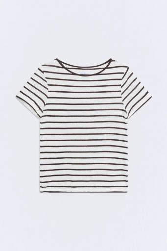 Camiseta marrón lino algodón rayas Begur