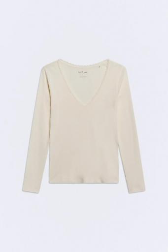Camiseta manga larga escote pico algodón Lace color avena [0]