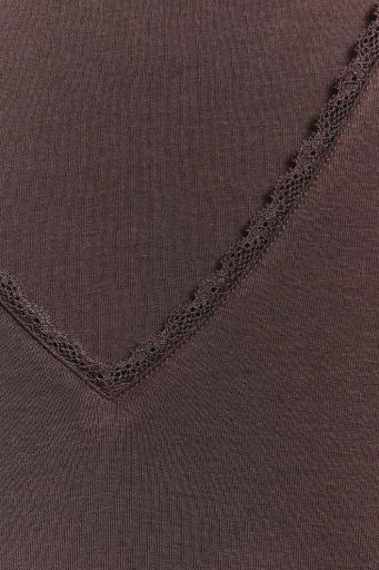 Camiseta manga larga escote pico algodón Lace color coffee [1]