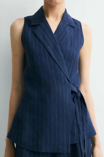 Chaleco lino azul marino rayas Yukata [2]