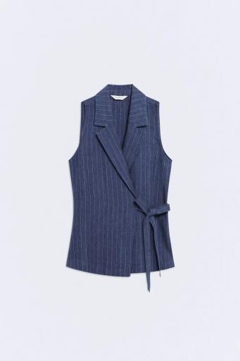 Chaleco lino azul marino rayas Yukata [0]