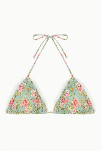 Top de Bikini Charlotte top TR con Estampado Floral en Fondo Verde Musgo y Puntilla