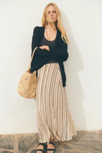 Falda midi beige rayas marrón Guimares [1]