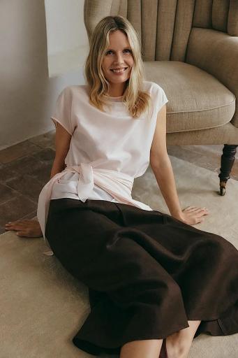 Falda tablas lino chocolate Rania [1]