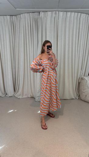 Vestido balloon olas naranja y celeste [1]