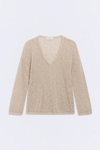 Jersey calado algodón cuello pico beige Fisher