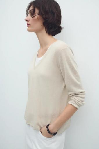 Jersy lino escote pico beige Nature [1]