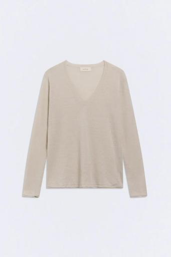 Jersy lino escote pico beige Nature