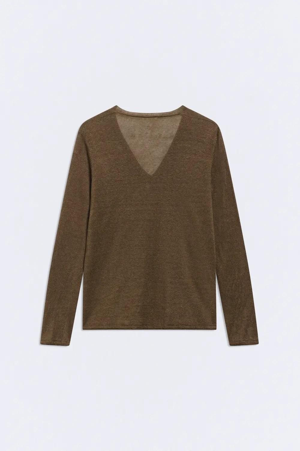 Jersey lino escote pico marrón Nature