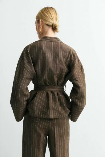 Kimono lino marrón rayas Yukata [3]