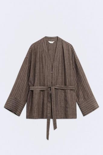 Kimono lino marrón rayas Yukata