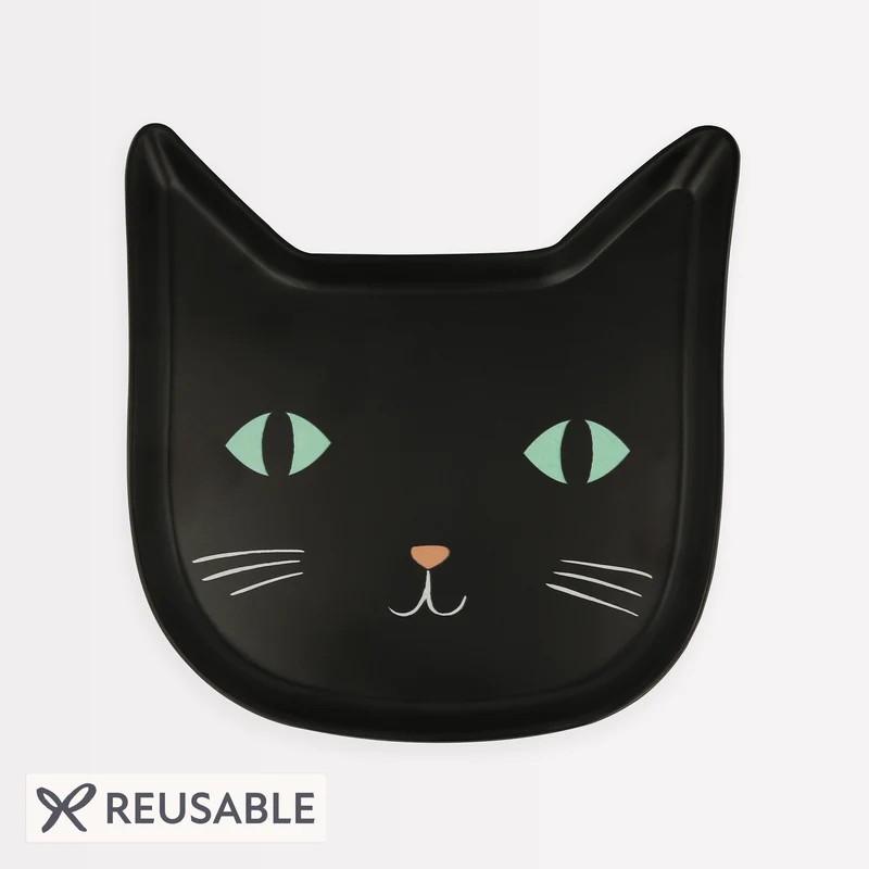 Plato gato negro melamina reutilizable