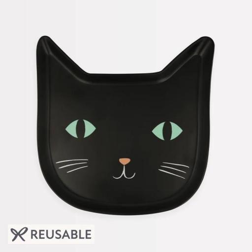 Plato gato negro melamina reutilizable [0]