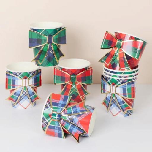Vasos de papel con lazo tartán escocés [0]