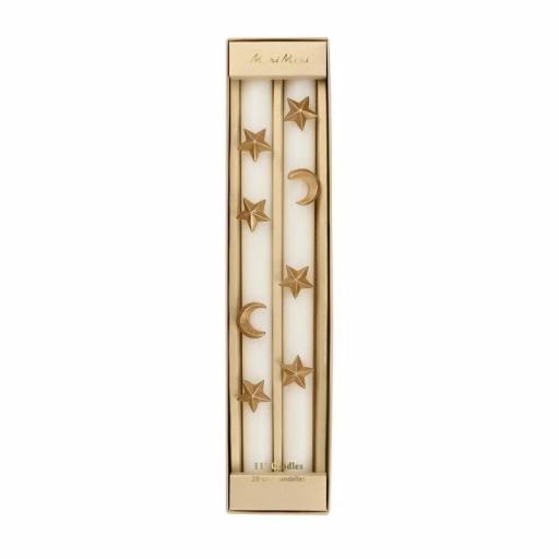 Velas color marfil con lunas y estrellas