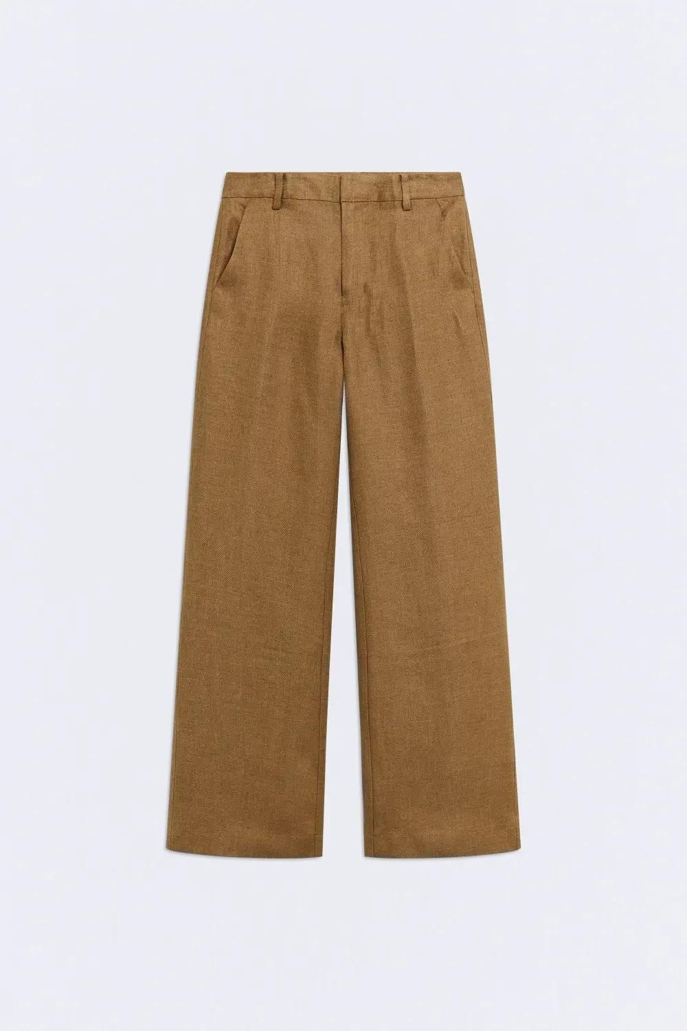 Pantalón lino marrón tostado Habana