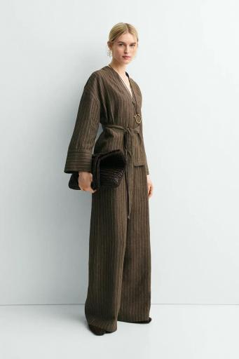 Pantalón lino marrón rayas Yukata [3]