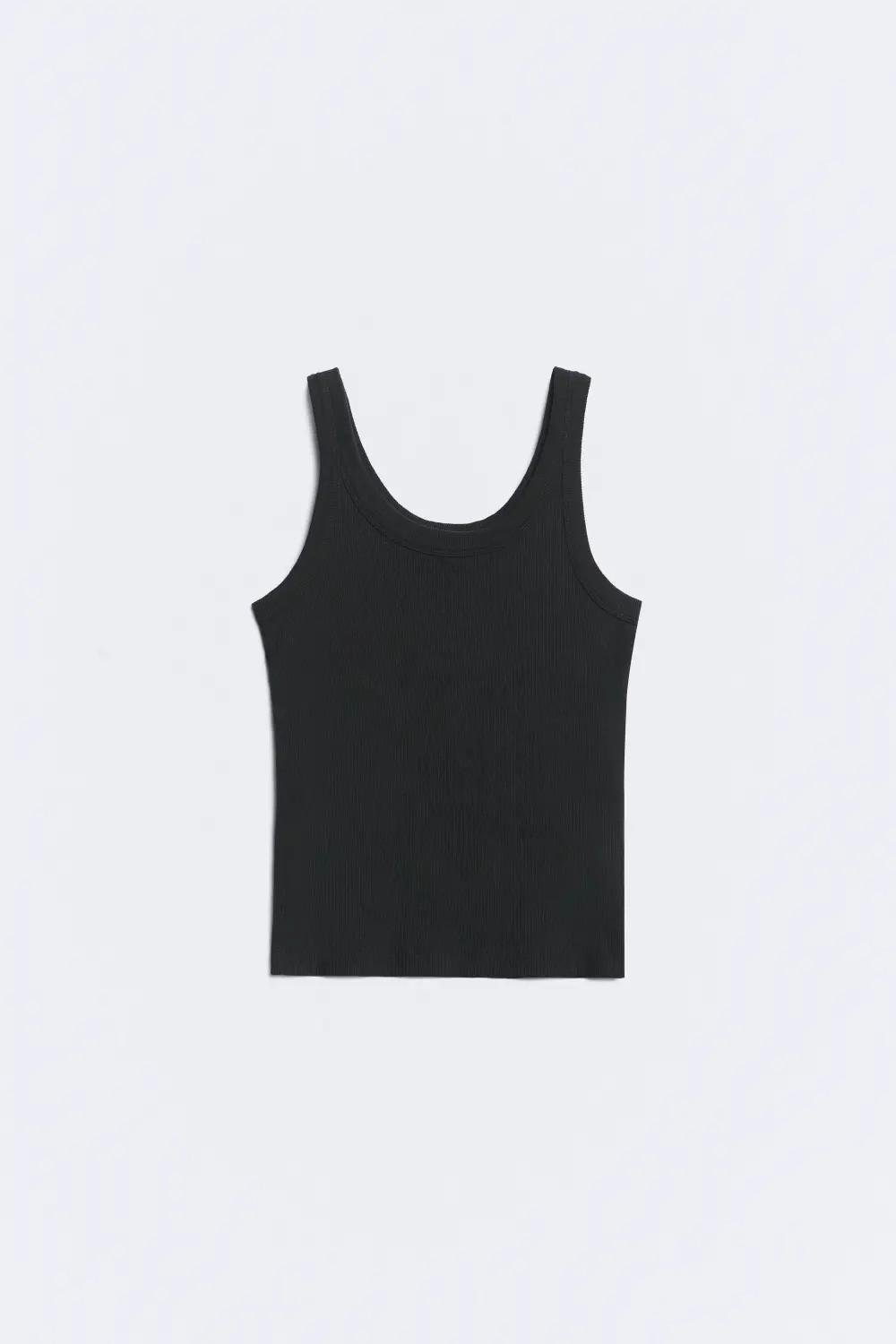 Top tirantes básico canalé algodón negro cola