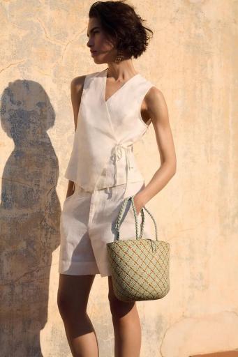 Top lino blanco lazo cintura Rumi off white [3]
