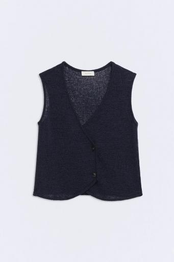 Top lino algodón azul cruzado Sabbia