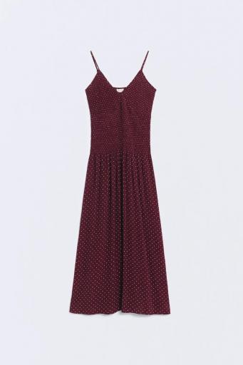 Vestido largo tirantes cuerpo fruncido burdeos Clementine