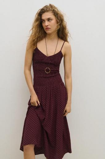 Vestido largo tirantes cuerpo fruncido burdeos Clementine [7]