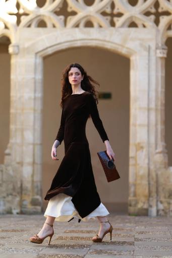 Vestido combi terciopelo marrón [2]