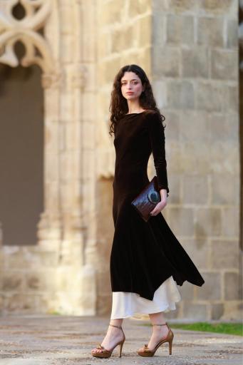 Vestido combi terciopelo marrón [1]